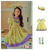 23夏季韩国女童装孩子黄色，紫色花朵花边泡泡短袖连衣裙3362