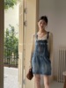 moment2024春夏韩版chic减龄牛仔，背带裙设计感显瘦吊带短裙