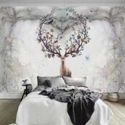 北欧沙发背景墙纸5d立体凹凸，壁纸8d梦幻，星空壁画麋鹿卧室墙布