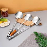 不锈钢炒菜勺家用长柄手工加厚贵州炒勺厨房，商用食堂专用勺