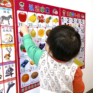 宝宝早教启蒙益智挂图水果，蔬菜动物汉数字拼音，标志非有声认知墙贴
