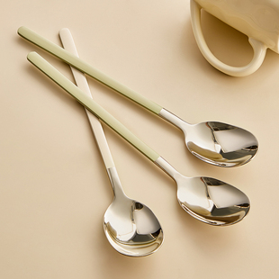 高颜值304不锈钢勺子家用高档精致汤匙长柄勺餐具，儿童勺调羹小勺