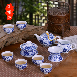 景德镇青花陶瓷功夫，茶具套装粉彩盖碗，茶壶薄胎家用办公室茶具