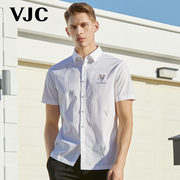 VJC/威杰思2023春夏男装白色短袖衬衫字母烫钻商务通勤上衣