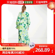 香港直邮潮奢 ASOS 女士设计深V蝙蝠袖绿色复古花朵长款连衣裙