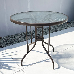 户外庭院经济型圆形简约方桌黑色钢化玻璃大圆桌现代商用时尚餐桌