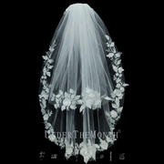 新娘结婚主婚纱头纱，超仙森系影楼拍摄道具双层白色简约花边头纱