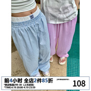 eaho夏季假两件条纹，长裤男女休闲阔腿设计感慵懒风显瘦直筒裤