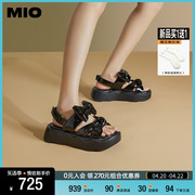 乐梦之旅MIO米奥2024年夏季中跟休闲凉鞋蝴蝶结波浪厚底凉鞋