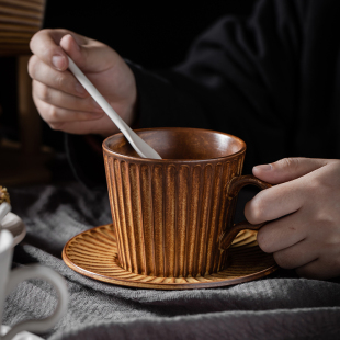 日式咖啡杯欧式小奢华马克杯家用复古早餐杯，精致陶瓷咖啡杯碟套装