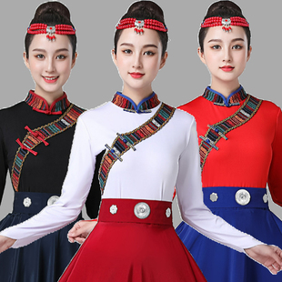 少数民族风藏族舞蹈服装女舞台演出锅庄，卓玛半身牛奶丝上衣短袖