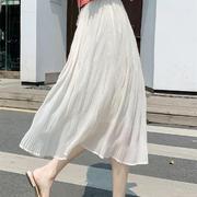 夏季白色雪纺半身裙女夏季2023年小个子纱裙中长版百褶长裙子