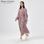 Marc O'Polo/MOP春季立领灯笼袖女长袖收腰气质红色碎花连衣裙