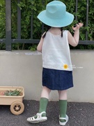 韩版女童夏季背心可爱洋气吊带针织马甲上衣百搭牛仔短裙潮套装潮