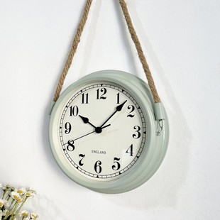 美式乡村客厅超静音挂钟简约现代金属创意麻绳卧室时钟钟表挂表