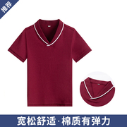 中小学生夏季枣红色短袖男女童T恤吸汗透气夏季校服套装13T006
