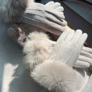 羊绒手套女冬季羊毛高级感加绒加厚保暖户外开车骑行可爱毛毛手套