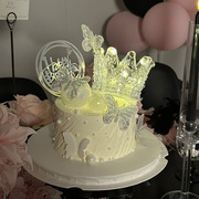 网红公主女孩生日蛋糕装饰发光水晶摆件爱心亚克力蝴蝶插件