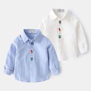 男童装纯棉长袖衬衫，2024春秋韩版儿童宝宝，洋气恐龙白色衬衣