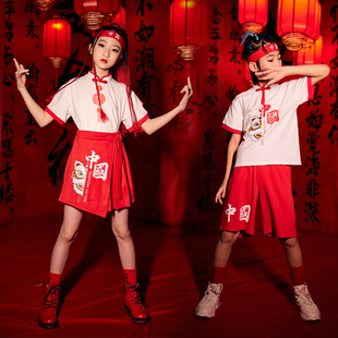 六一儿童中国风表演服男童女童国潮幼儿啦啦队演出服嘻哈街舞套装