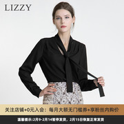 LIZZY2023秋季高端女装深V领蝴蝶结飘带设计长袖上衣OL风衬衫
