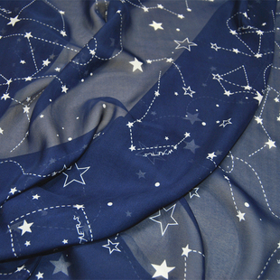 宽幅藏青色底星星真丝，雪纺纱连衣裙半身裙，衬衫桑蚕丝服装布料面料