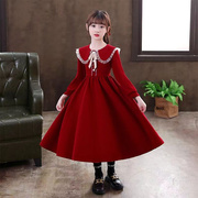 女童连衣裙秋冬韩版洋气儿童，红色裙子加绒加厚女孩新年服冬装