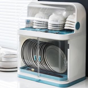 厨房碗架碗筷收纳盒带盖放餐具，装碗箱碟盘沥水，置物架塑料碗柜家用