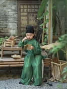 唐代圆领袍男童汉服绿色宝宝周岁，礼服中国风古装绿色古装摄影幼儿
