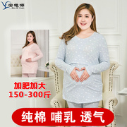 加肥加大码孕妇打底衣胖MM哺乳喂奶套装宽松纯棉月子睡衣秋200斤