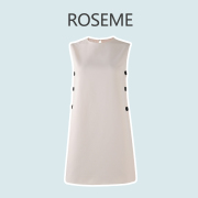 roseme优雅简约侧边双排，扣圆领背心，裙2023夏季ol直筒连衣裙