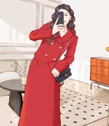 crepe超长自制女装高个子女生秋冬红色洋气毛呢套装半身裙两件套