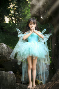女童精灵装带蝴蝶翅膀，万圣节cos蝴蝶仙子裙，摄影纱质蓬蓬裙公主裙