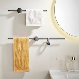 灰色毛巾杆全铜毛巾架极简单杆浴巾架轻奢卫生间浴室挂架免打孔