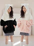 冬季女童棉袄小熊毛毛衣中大童女孩羊羔绒加绒加厚保暖连帽外套