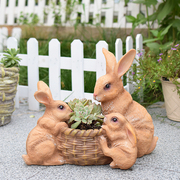 创意兔子花盆摆件阳台花园庭院装饰摆设树脂花缸园林景观仿真动物