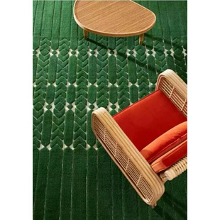 新西兰羊毛手工地毯定制家用客厅卧室样板间售楼部墨绿金黄色地垫