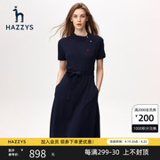 hazzys哈吉斯(哈吉斯)设计感斜领大摆polo连衣裙女夏休闲短袖纯棉气质裙子