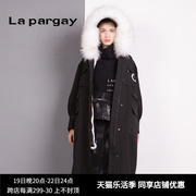 lapargay纳帕佳女装，冬季黑色中长款连帽保暖羽绒服棉服