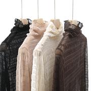 韩国蕾丝打底衫女秋冬加绒加厚气质堆堆领网纱，长袖内搭上衣潮