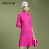 香莎chansarr新中式浪漫气质，玫红羊毛手工褶旗袍，改良国风连衣裙