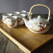 高档手绘浮雕 景德镇陶瓷提梁茶具套装整套家用手工泡茶壶茶