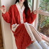 2023年冬季红色睡袍女珊瑚绒加绒加厚浴袍长款外套法兰绒睡衣