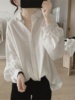 韩版简约灯笼袖衬衫外套女式2024春秋季宽松显瘦长袖棉质上衣