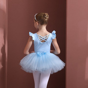 儿童舞蹈服夏季无袖蓝色女童练功服幼儿芭蕾舞亮片纱裙中国舞