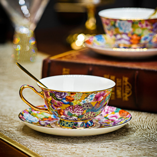 景德镇描金骨瓷咖啡杯套装，高档精致下午茶，杯碟情侣对杯陶瓷杯具