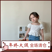 童装女童韩版泡泡袖短袖，t恤夏季儿童，蕾丝收腰上衣服