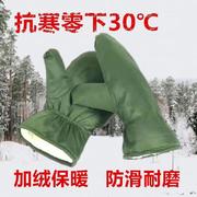 正宗老式军绿色棉手闷子手套纯棉，连指男士棉手套冬季加厚保暖手套