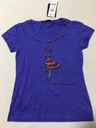 品牌 超可爱蓝紫色纯棉圆领修身休闲印花T恤减龄少女蕾丝花边