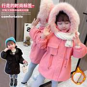 女童冬装大毛领棉服2022洋气韩版中长款女宝宝加绒外套派